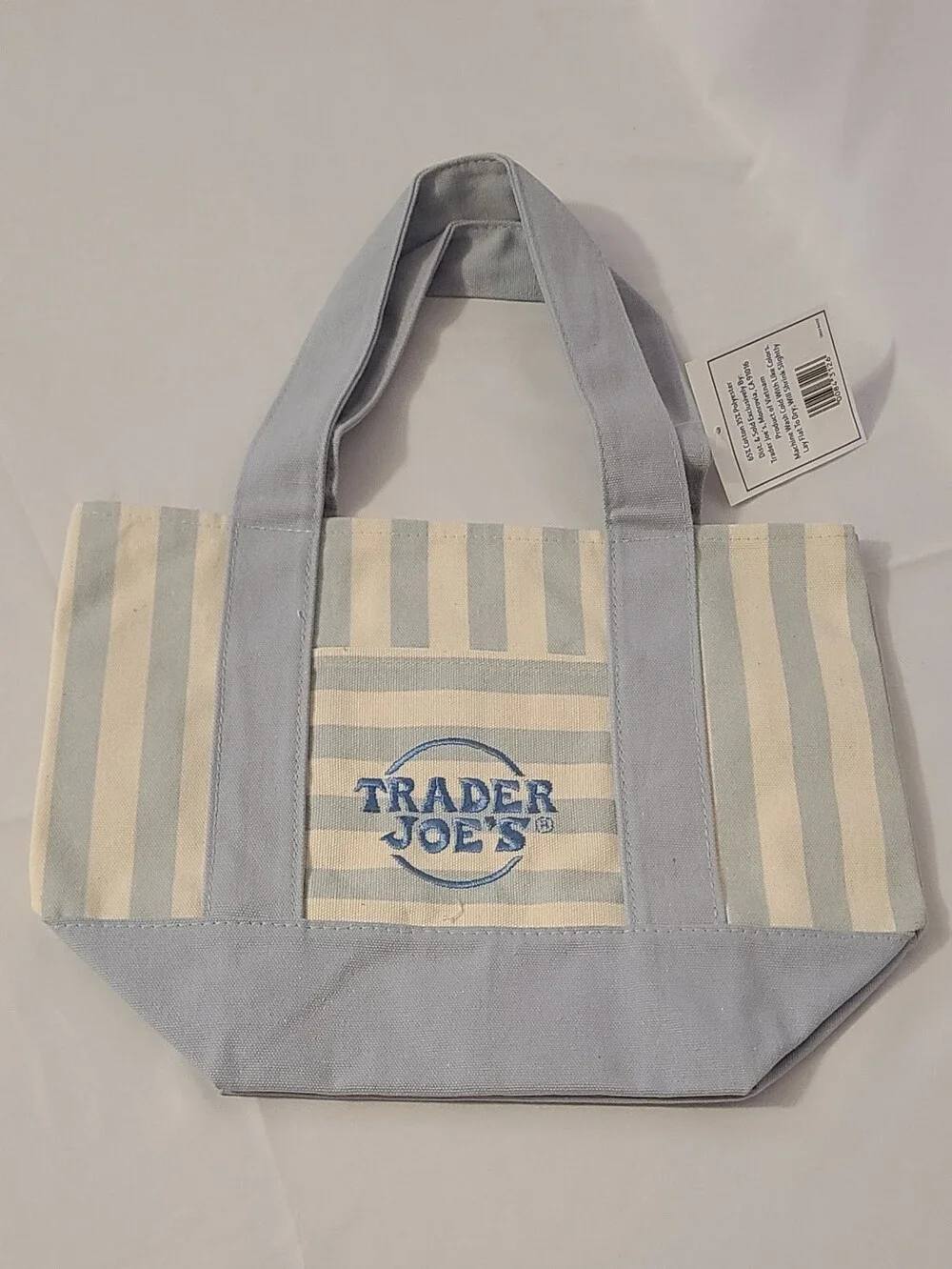 Trader Joe's Blue Striped Mini Canvas Tote Bag - Picture 2 of 9